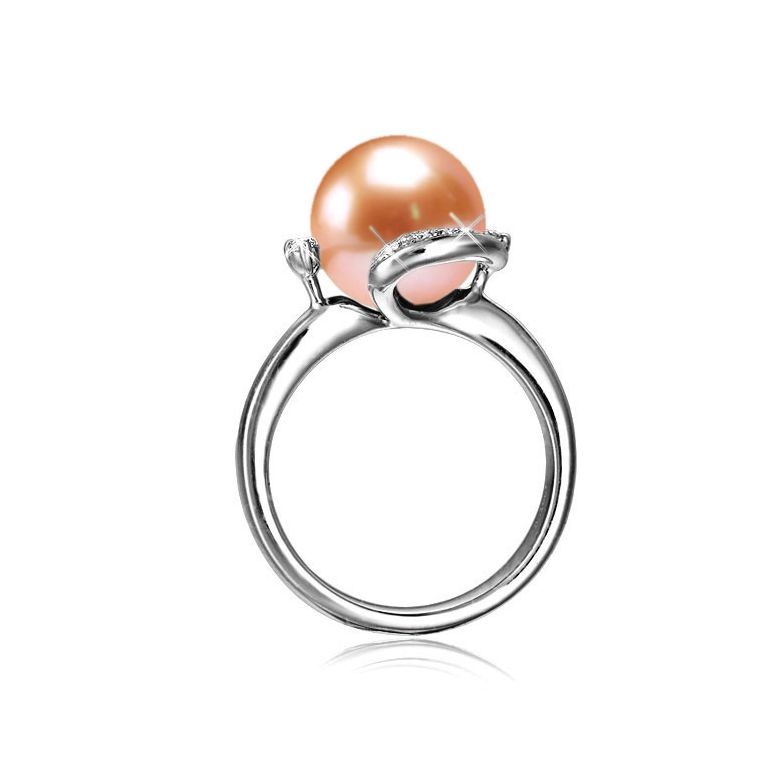 Bague voluptueuse or blanc et perle de culture blanche - Diamant pavé - 6