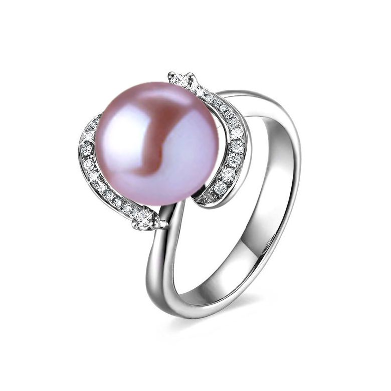 Bague voluptueuse or blanc et perle de culture blanche - Diamant pavé - 7