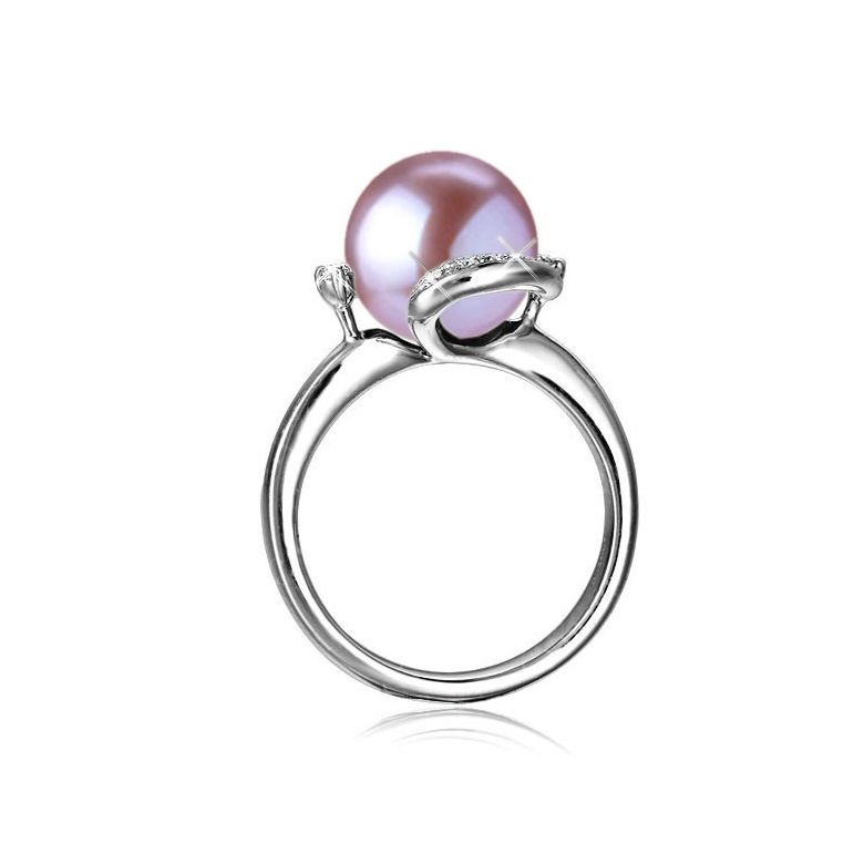 Bague voluptueuse or blanc et perle de culture blanche - Diamant pavé - 8