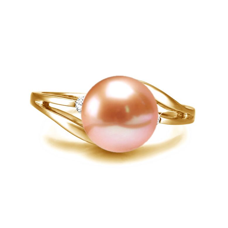 Bague feuilles de style - Perle culture blanche - Or jaune, diamants - 5