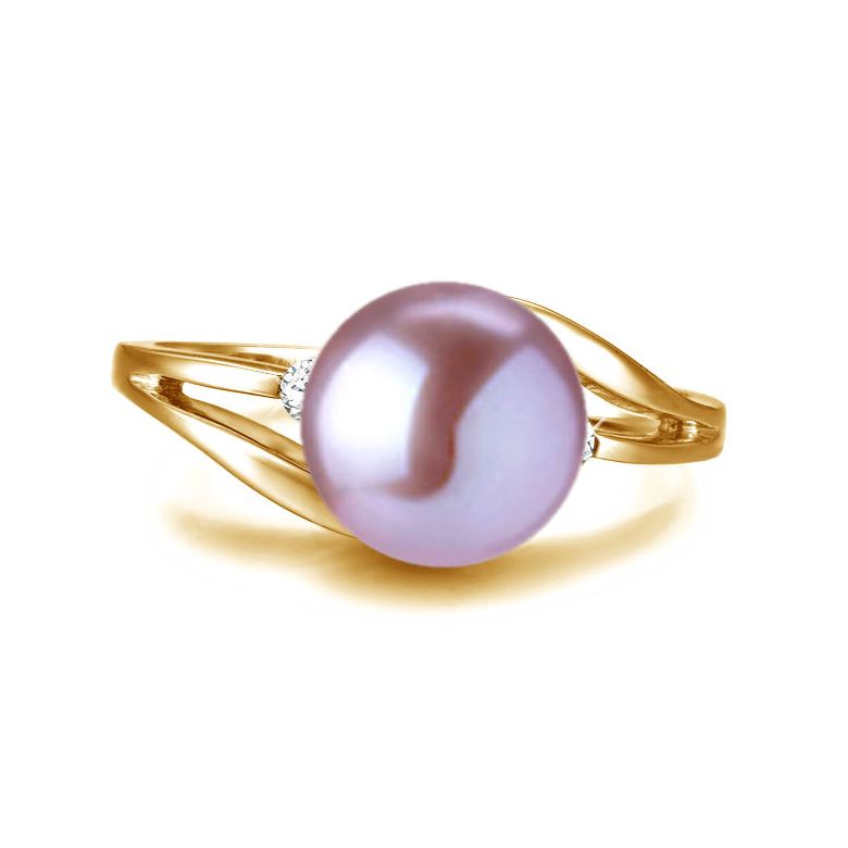 Bague feuilles de style - Perle culture blanche - Or jaune, diamants - 8