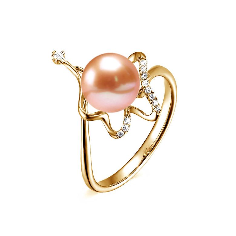 Bague orfèvrerie d'art or jaune - Perle eau douce blanche - Diamants - 4