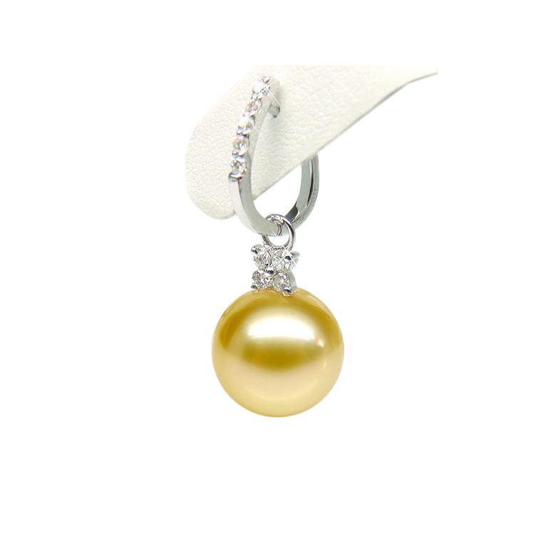 Boucles d'oreilles dormeuses diamantées - Perles d'Australie, or blanc - 2