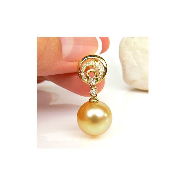 Boucles oreilles Île Hamilton - Perles Australie, or jaune, diamants  - 3
