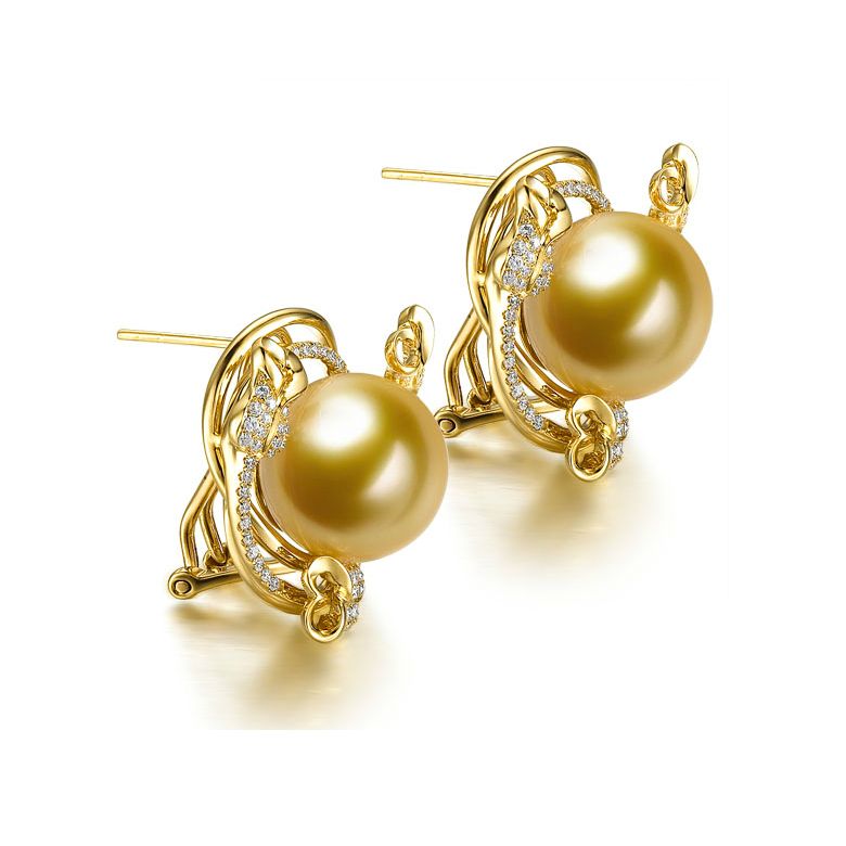 Boucles oreilles la Vie en Rose. Perles mers du Sud gold - 2