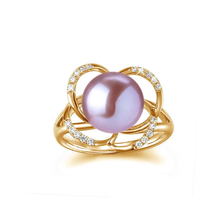 Bague en perle monde floral - Perle de culture or jaune et diamants - 9