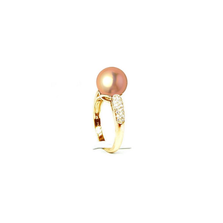 Bague Perle Culture Eau Douce Rose. Or Jaune Diamants - 3