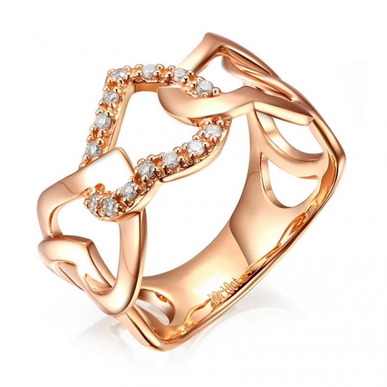 Bague or rose diamants en forme de succession de coeurs - 1