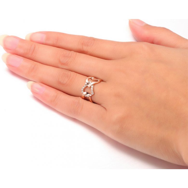 Bague or rose diamants en forme de succession de coeurs - 2