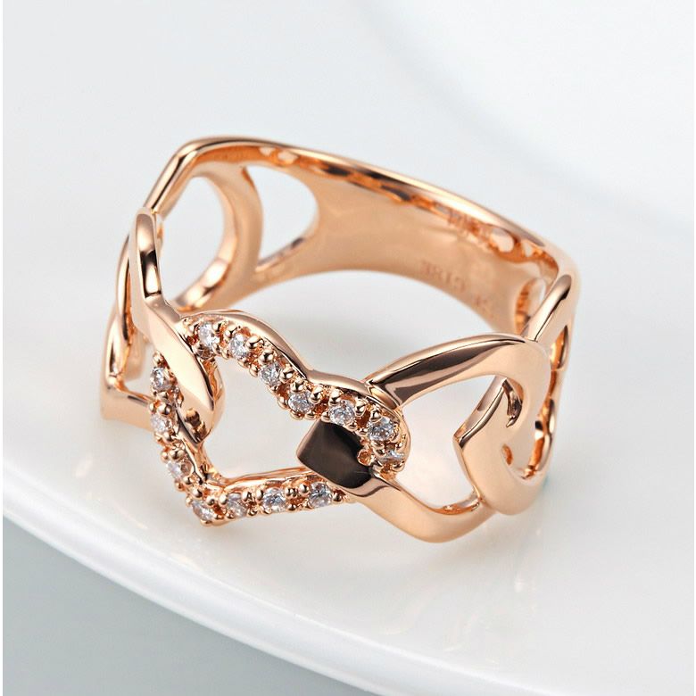 Bague or rose diamants en forme de succession de coeurs - 3
