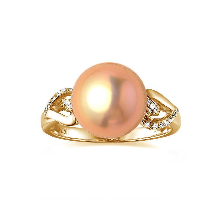 Bague coeur de perle diamanté - Or jaune et Perle d'eau douce rose - 2