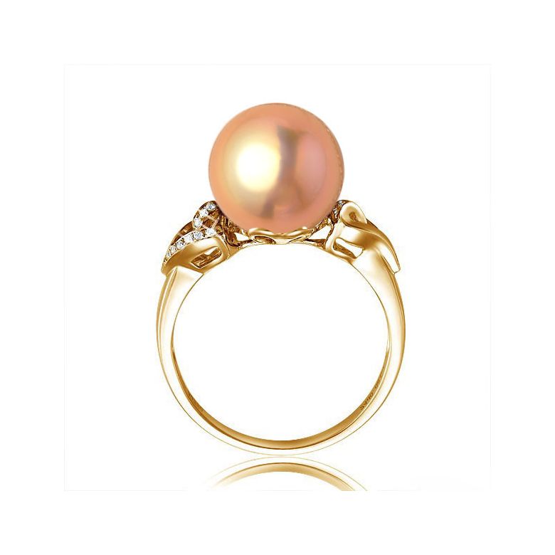 Bague coeur de perle diamanté - Or jaune et Perle d'eau douce rose - 3