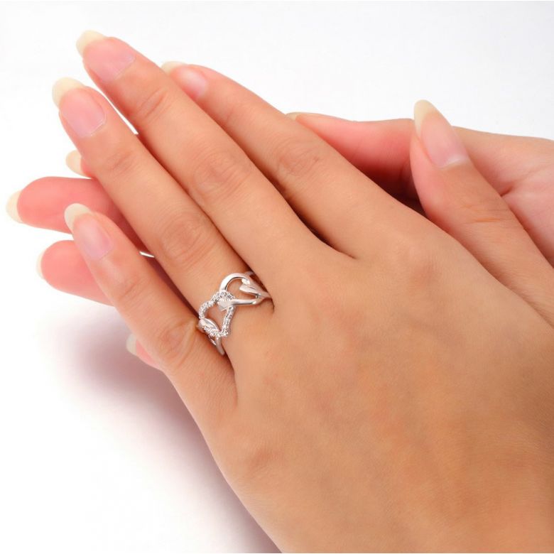 Bague or blanc diamants en forme de succession de coeurs - 2