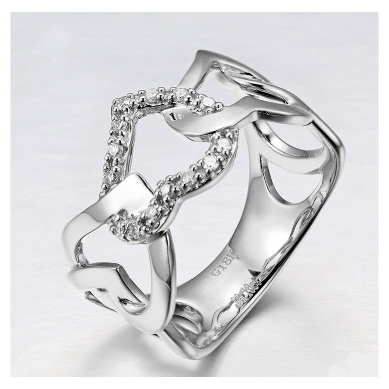 Bague or blanc diamants en forme de succession de coeurs - 3