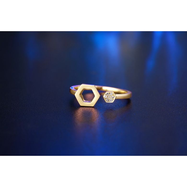 Bague ouverte hexagone. Or jaune 18cts, diamants 0.030ct - 3