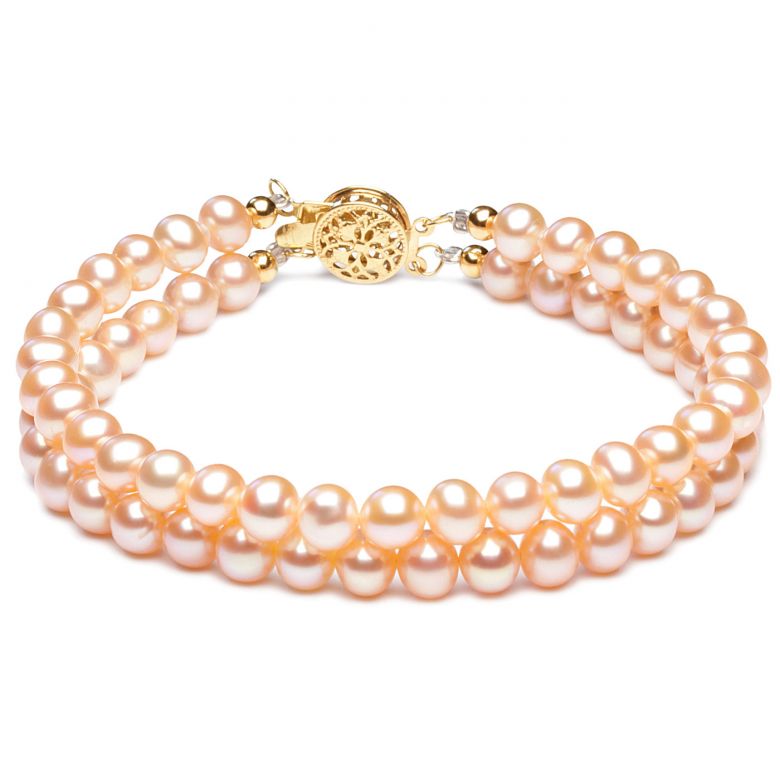 Bracelet 2 rangs perles roses - Perle eau douce de culture - 5/5.5mm - 2