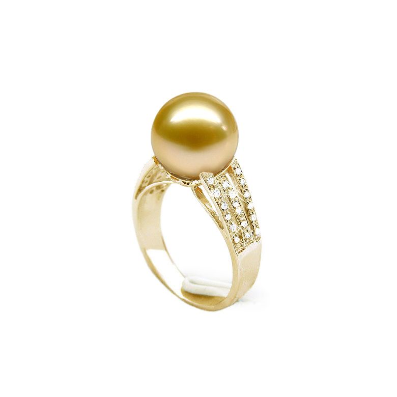 Bague Île de Barrow - Perle d'Australie dorée - Or jaune, diamants - 1