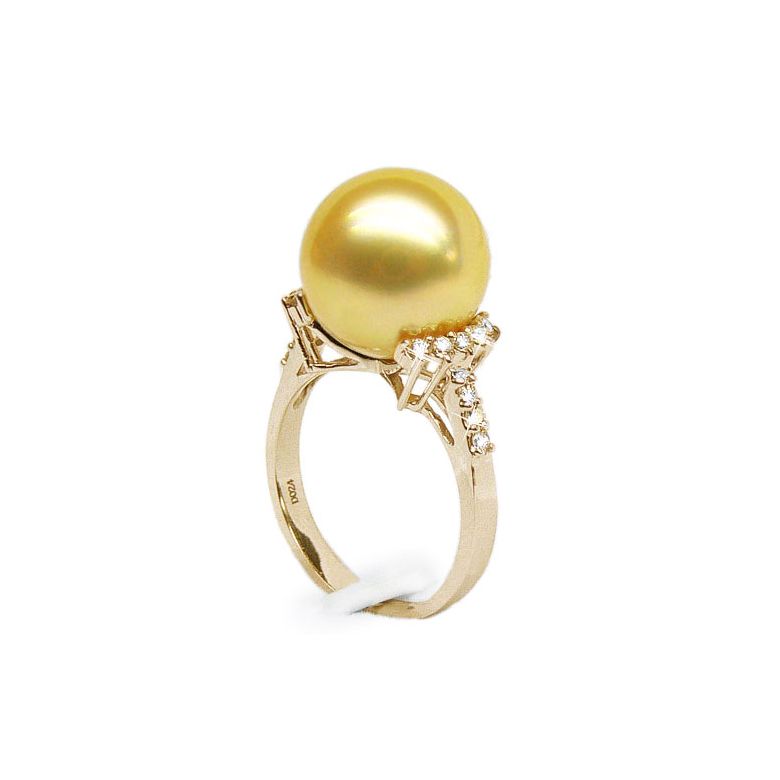 Bague Îles Montebello - Perle d'Australie dorée - Or jaune, diamants - 1