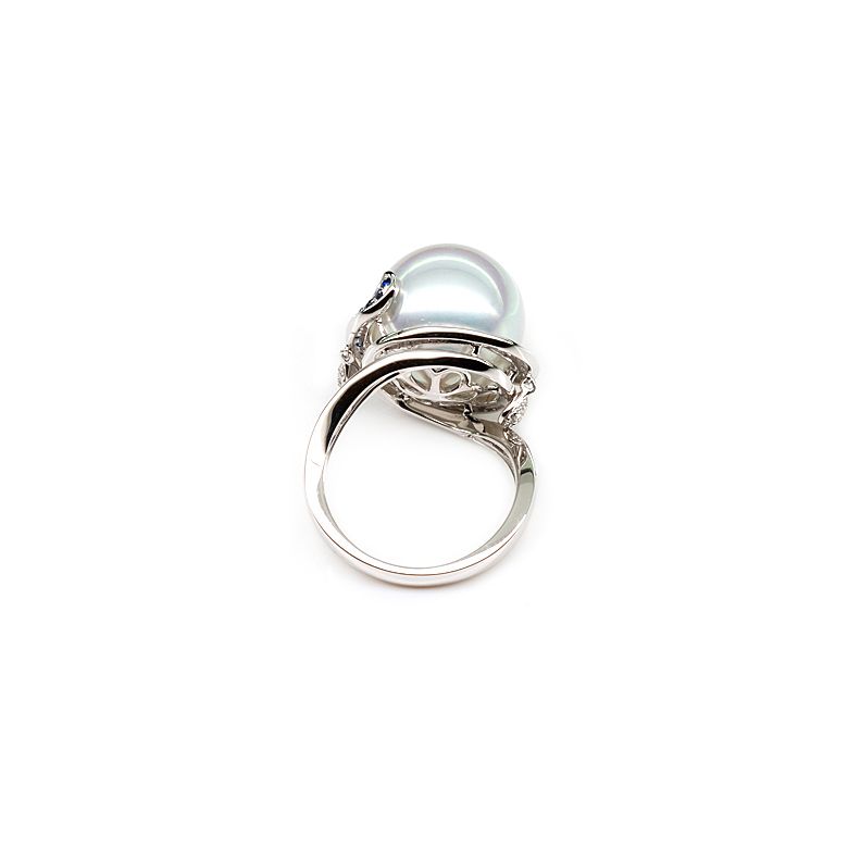 Bague de l'Île Bruny - Perle Australie blanche - Diamants, saphirs - 5