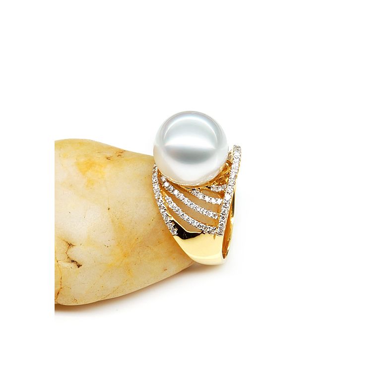 Bague des îles Cocos - Or jaune et perle d'Australie - Diamants - 5
