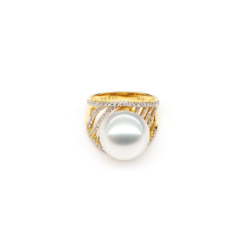 Bague des îles Cocos - Or jaune et perle d'Australie - Diamants - 4