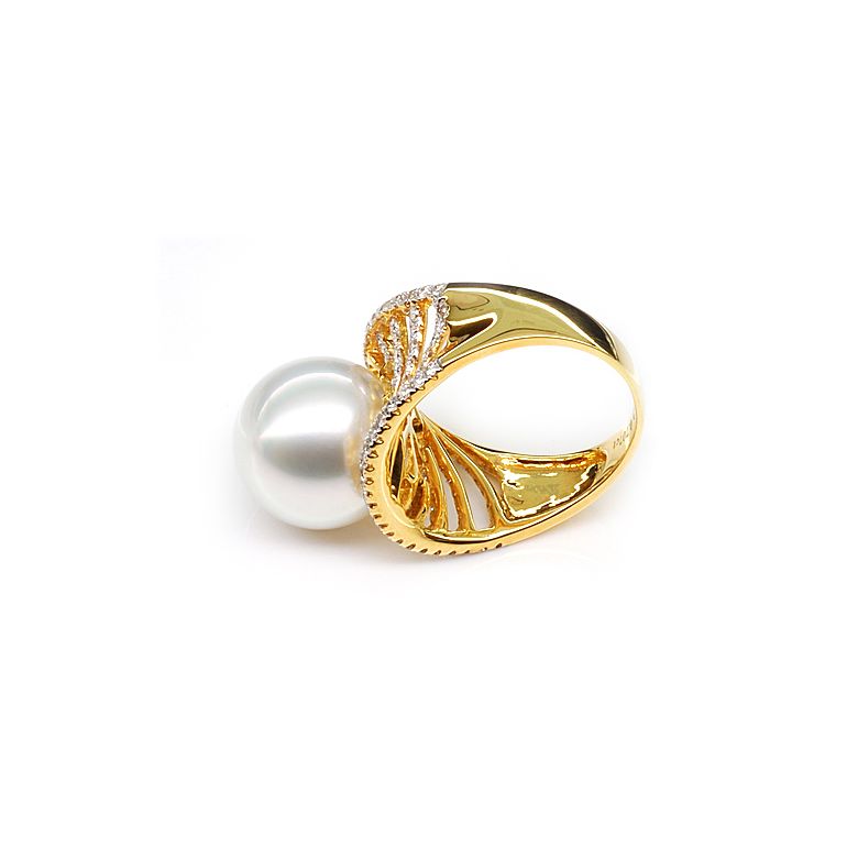 Bague des îles Cocos - Or jaune et perle d'Australie - Diamants - 3