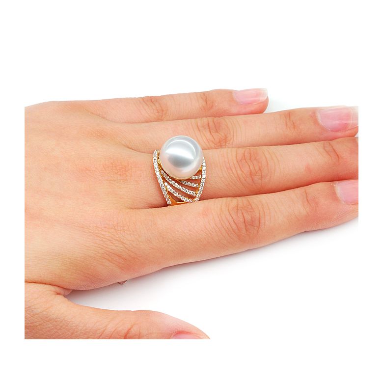 Bague des îles Cocos - Or jaune et perle d'Australie - Diamants - 2