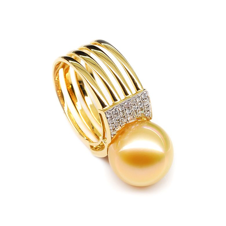 Bague Îles Ashmore-et-Cartier - Or jaune, diamants, perle d'Australie - 3