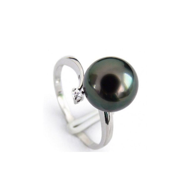 Bague Îles Gambier - Perle de Tahiti noire - Or blanc, diamant - 1