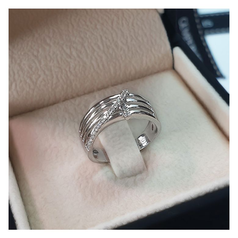 Bague 4 anneaux liés - Or blanc - Diamants sertis grains - 5