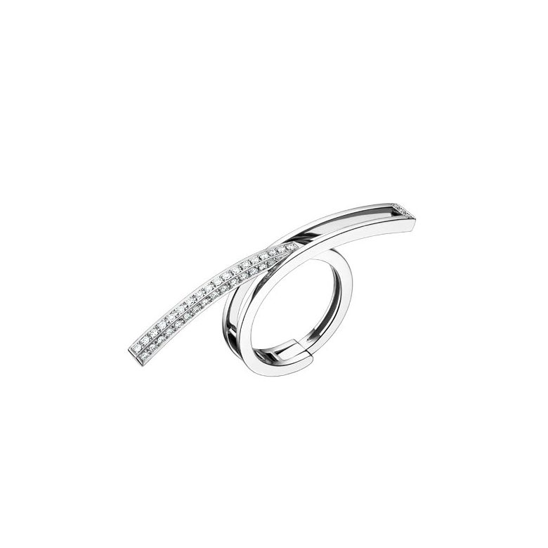 Anneau bague type pendentif - Or blanc 18cts - Diamants - 2