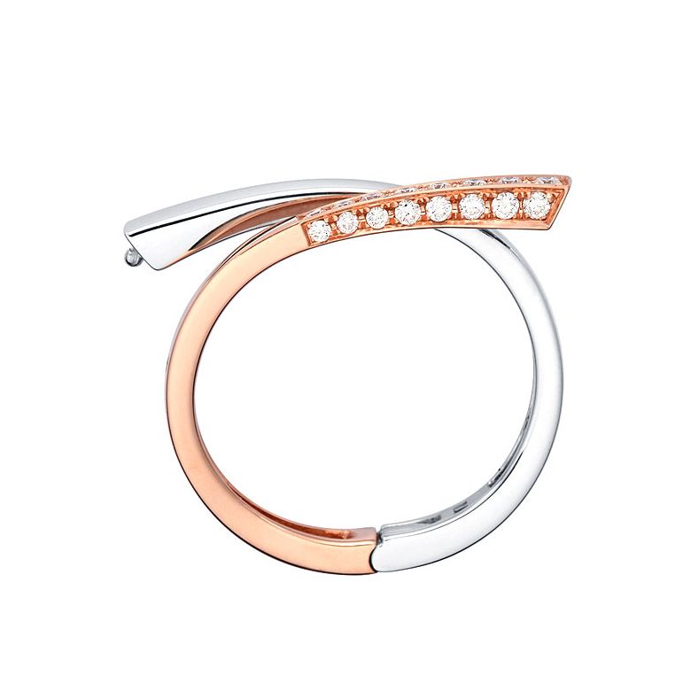 Bague originale deux ors blanc et rose - Pendentif cœur en diamants  - 3