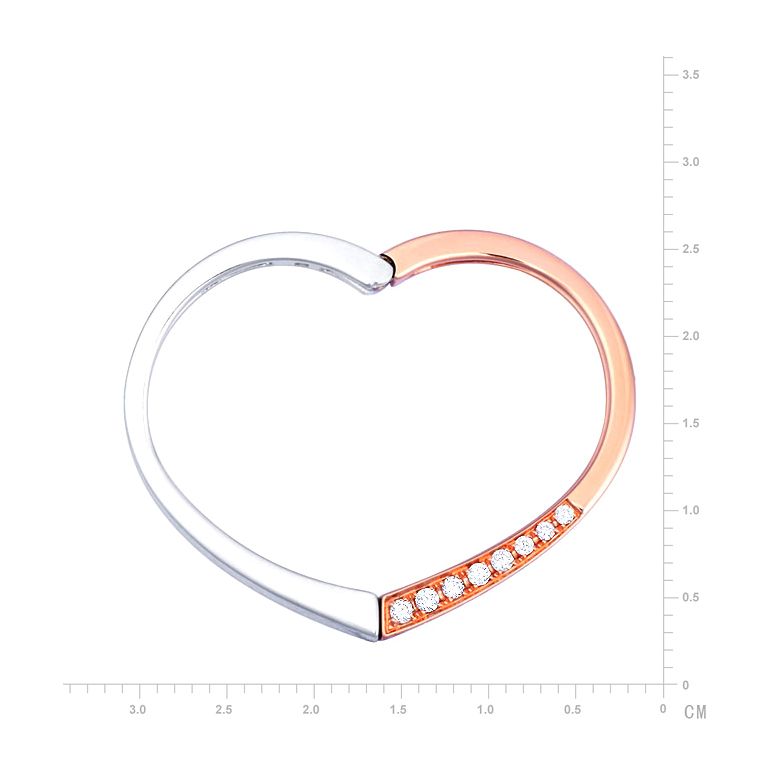 Bague originale deux ors blanc et rose - Pendentif cœur en diamants  - 2