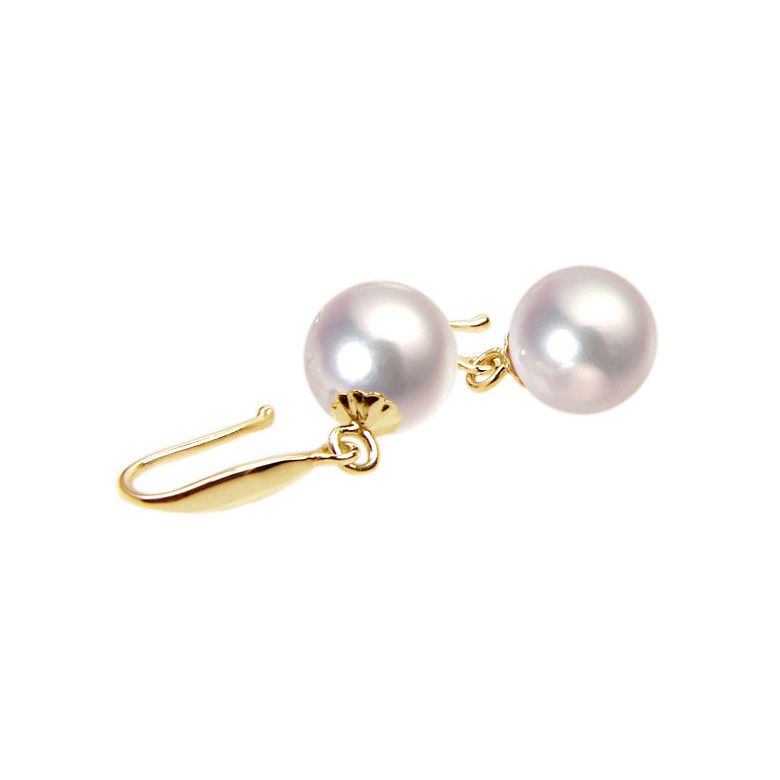 Boucles oreilles crochets or jaune et perles Akoya blanches - 7/7.5mm - 1