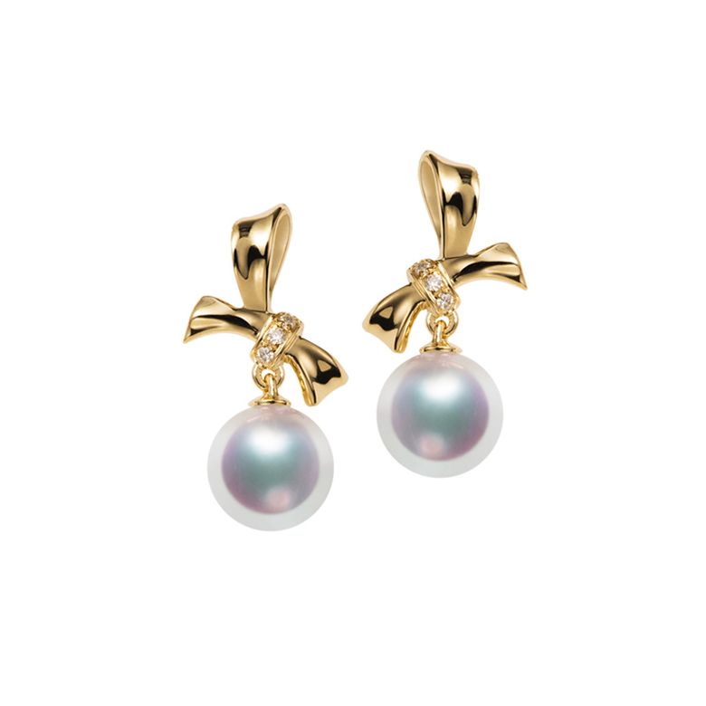 Pendentif et Boucles Ti noeud Koya. Perles Akoya, Or jaune, diamants - 6