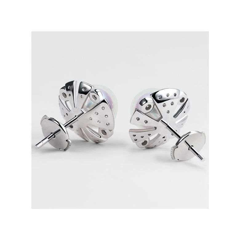 Boucles Oreilles Fleur Luxe. Perles Akoya, Or blanc, Diamants - 4