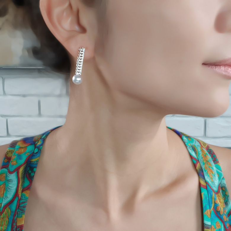 Boucle d oreille perle du Japon. Or blanc, diamant - Hatsune Miku - 7