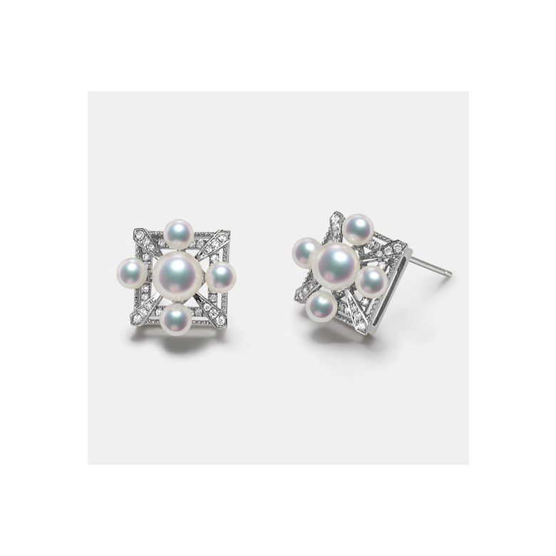 Boucles Oreilles Voyage stellaire. Or blanc Perle Akoya  - 8