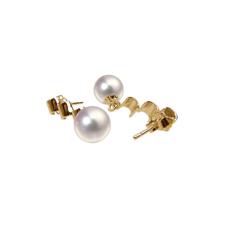Boucles d'oreilles pendantes - Or jaune - Perles de culture - Akoya - 7/7.5mm - 1
