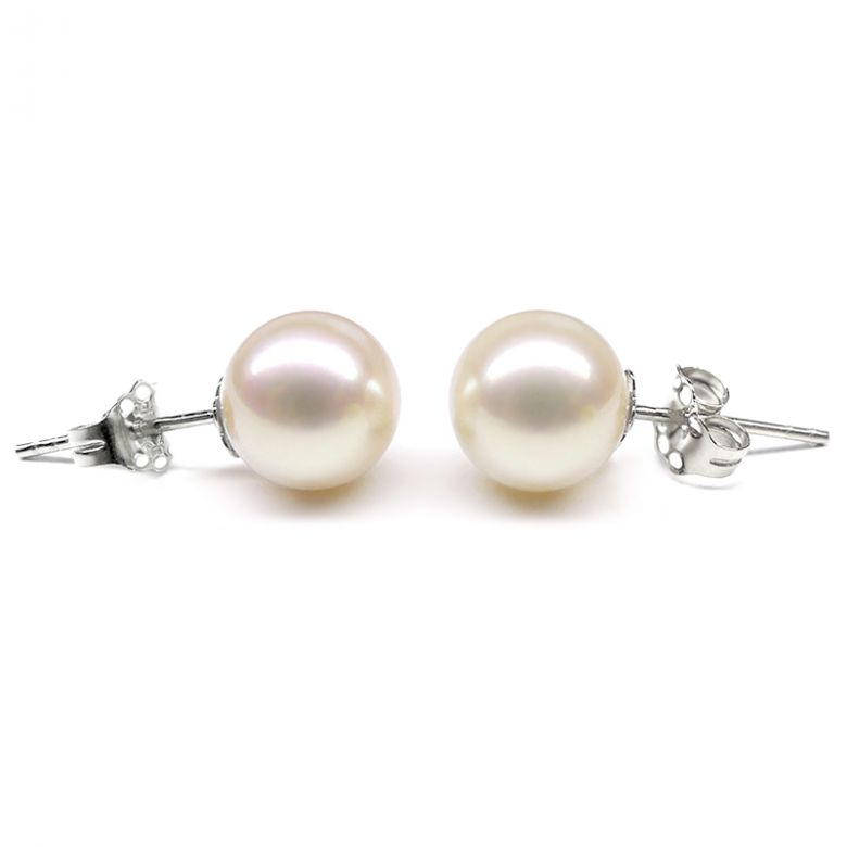 Boucles d'oreilles Athéna I Puces perles, Or Blanc I Gemperles - 1