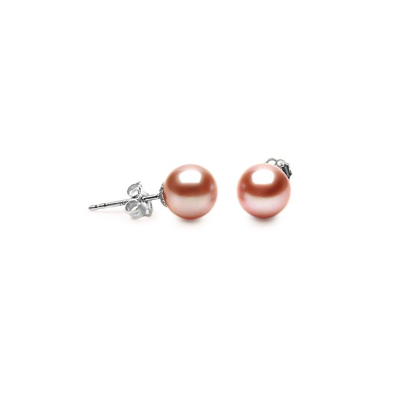 Boucle oreille perle culture - Perles eau douce roses 8/9mm - Or blanc - 1