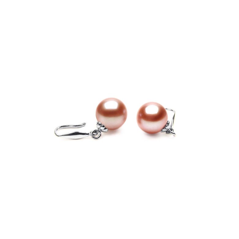 Crochets boucles d'oreilles or blanc - Perles de Chine 8/9mm, AAA - 1