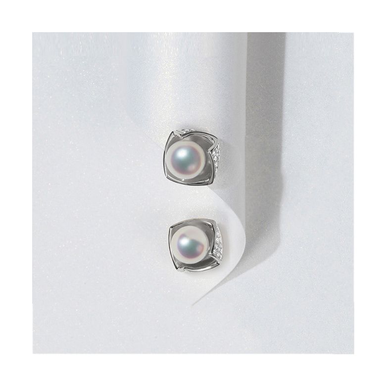 Boucles Oreilles Fukiyose Or blank Perles Akoya Diamants - 8