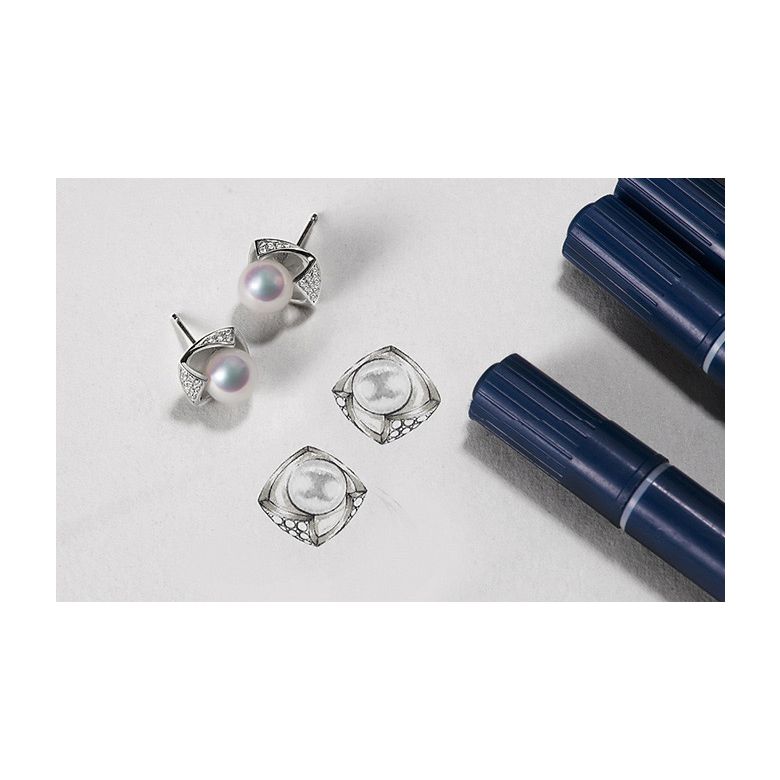 Boucles Oreilles Fukiyose Or blank Perles Akoya Diamants - 10