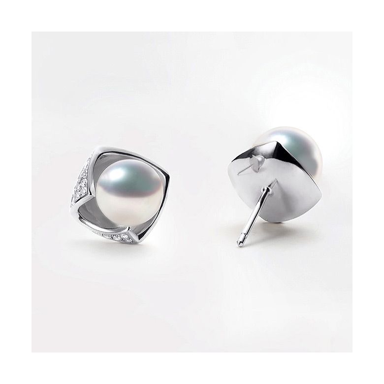 Boucles Oreilles Fukiyose Or blank Perles Akoya Diamants - 3