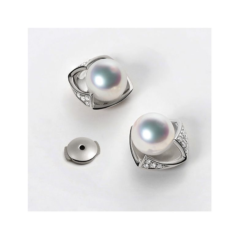 Boucles Oreilles Fukiyose Or blank Perles Akoya Diamants - 5