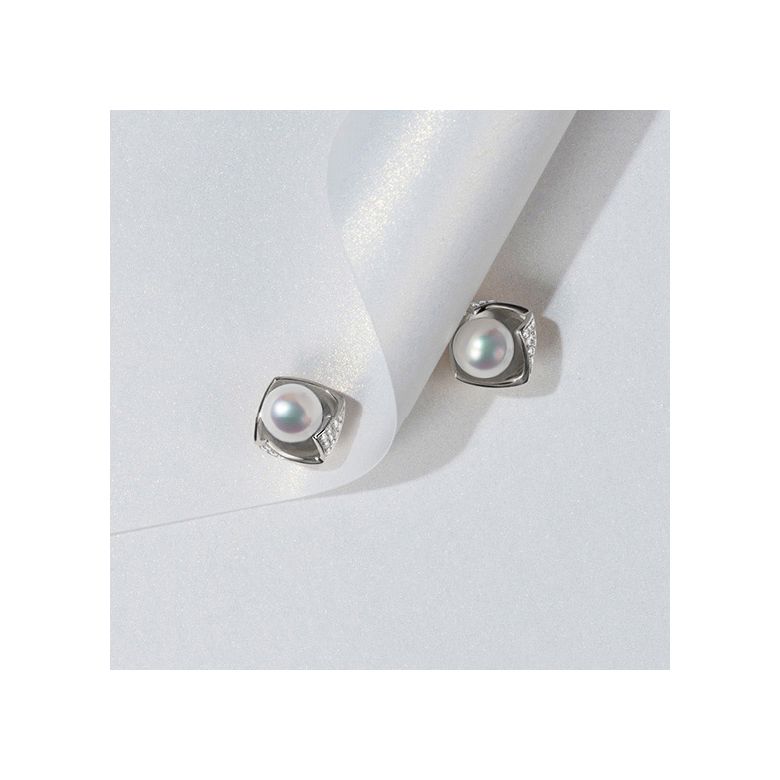 Boucles Oreilles Fukiyose Or blank Perles Akoya Diamants - 6