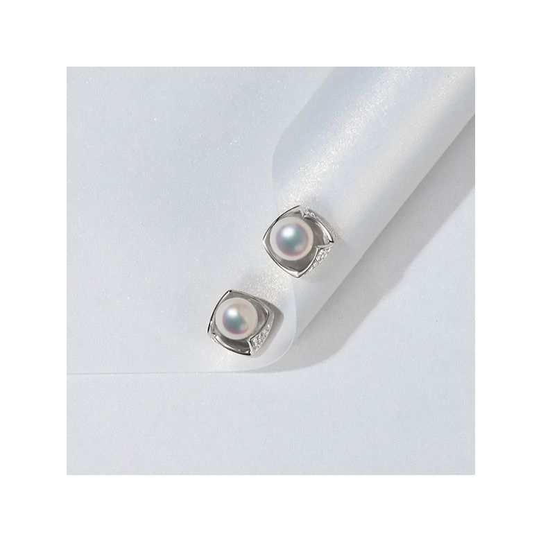 Boucles Oreilles Fukiyose Or blank Perles Akoya Diamants - 7