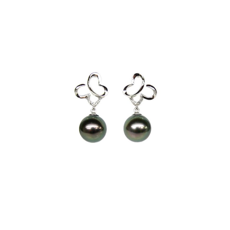 Boucles d'oreilles ailes de papillons - Perles de Tahiti - Or blanc - 1