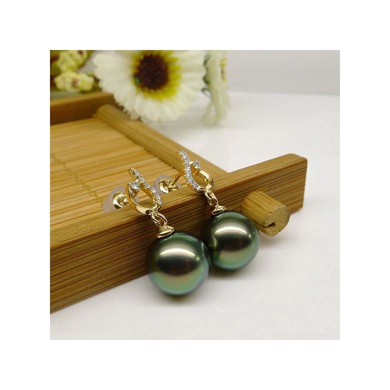 Boucles d'oreilles classiques - Joaillerie perles de Tahiti - Or jaune - 2